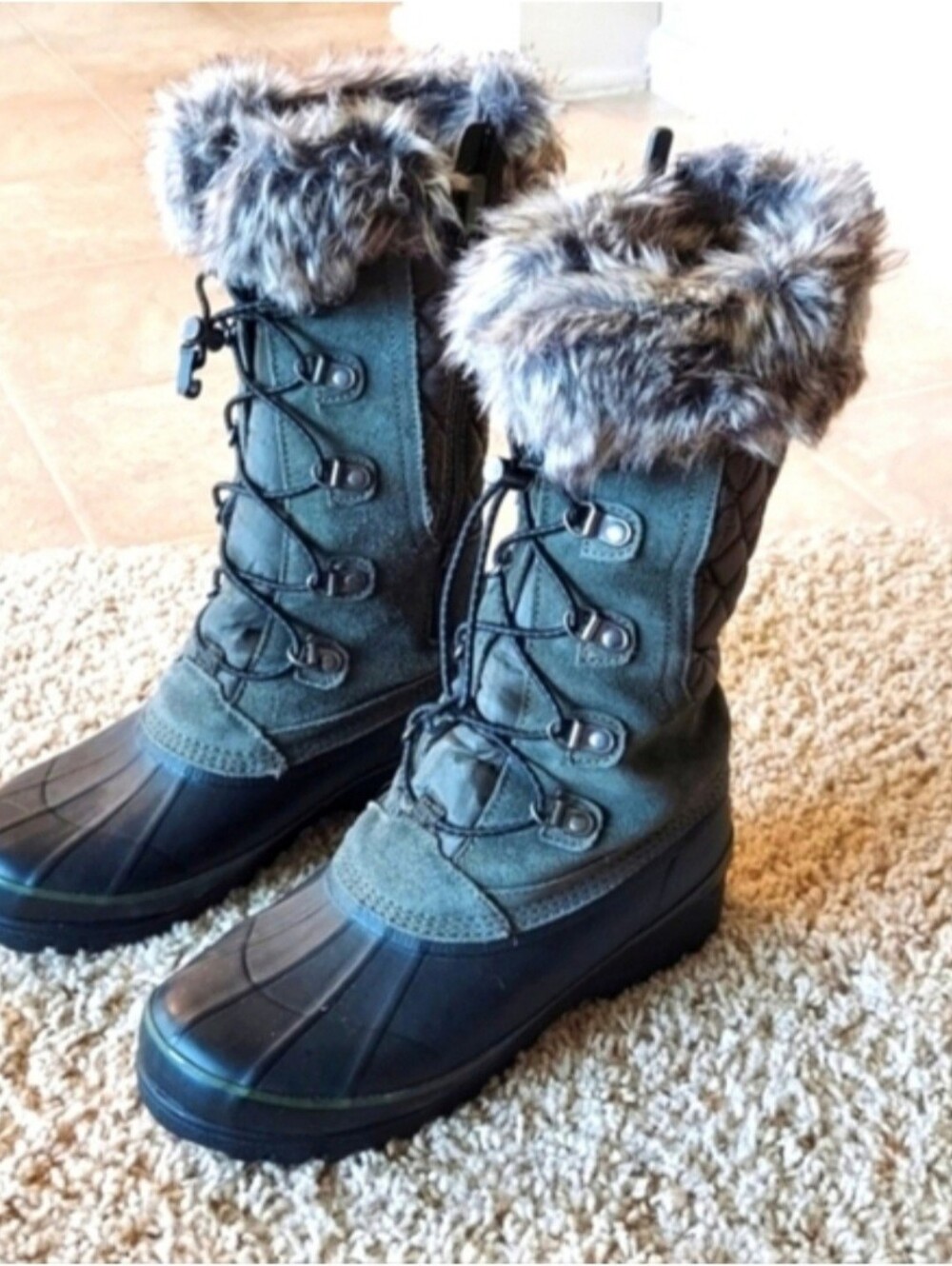 Land's End Women's Squall Insulated Winter Snow Boots In Olive Green SZ 8.5B